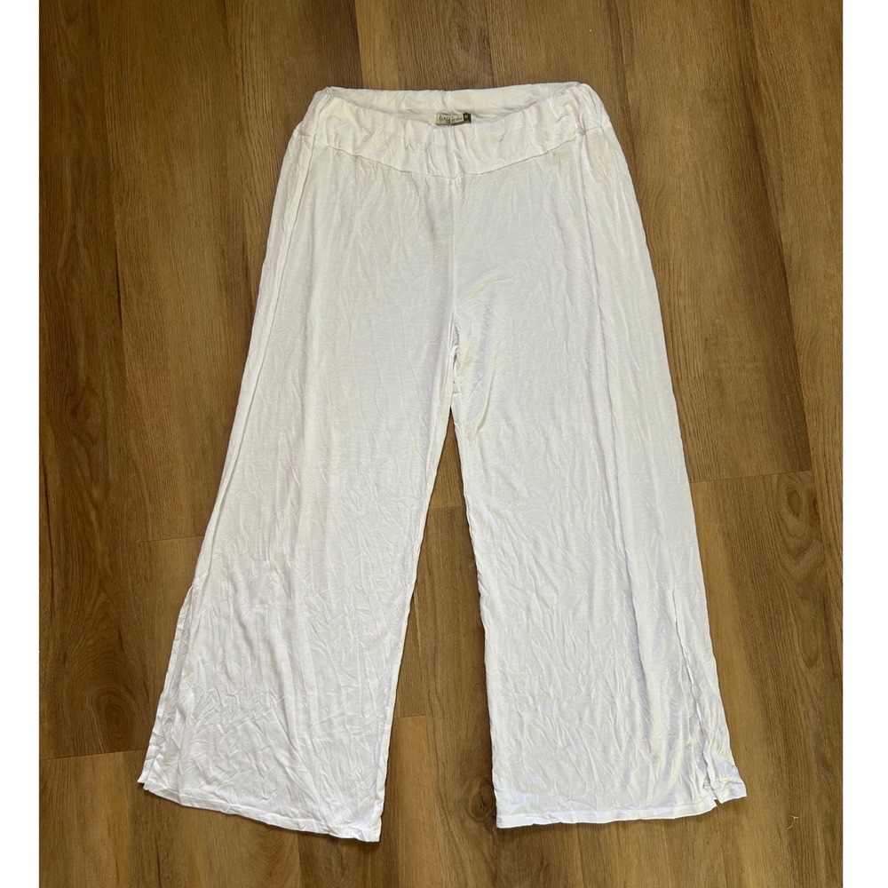 Chalet et Ceci White Bamboo Wide Leg Split Ankle boho Coastal Beach Pants M